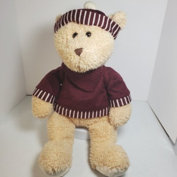 Animal Adventure Teddy Bear I Am Loved Tan Burgundy Sweater Back Pack Plush 20" - Picture 1 of 16
